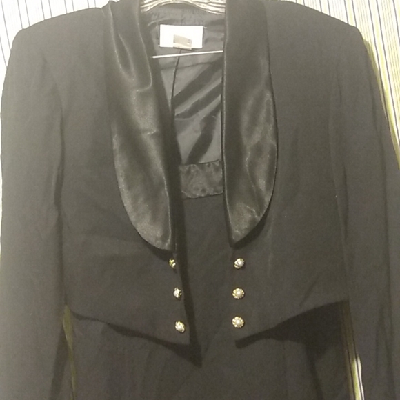 CACHE Vintage TUXEDO STYLE LITTLE BLACK SHEATH DRESS With BOLERO BLAZER - Picture 2 of 12